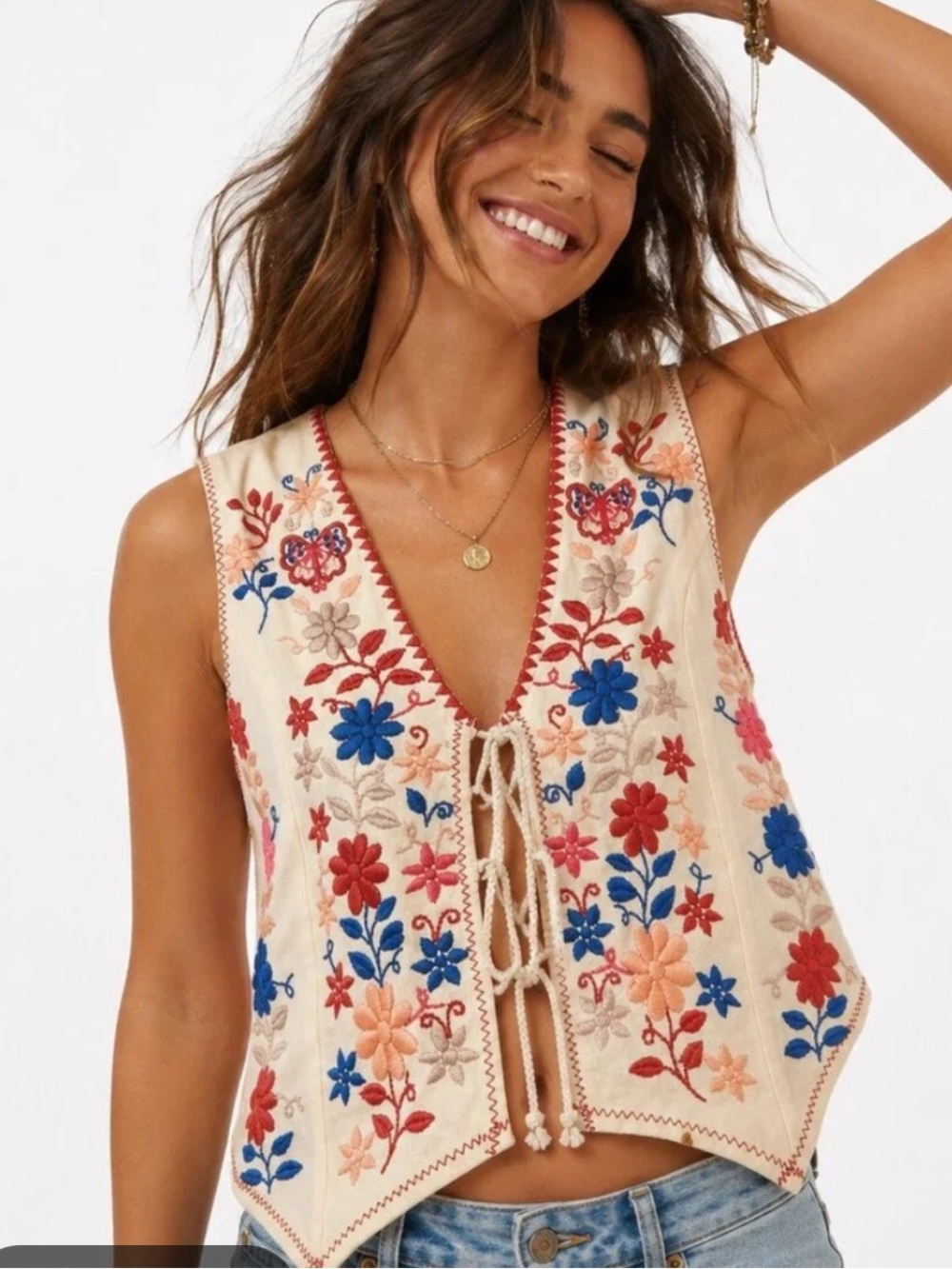 Free People In Bloom Top embroidered vest Size XL